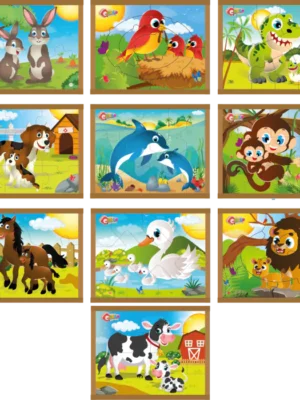 Quebra-Cabeça  Animais e Filhotes Kit Com 10 - MDF